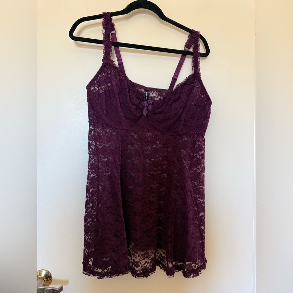 NWOT Torrid Purple Lace Mini Chemise with Adjustable Straps in Size 2